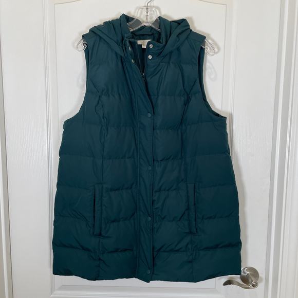 J. Jill Hooded Down Filled Puffer Vest Spruce Green Pockets Gorpcore Outdoors L - Picture 2 of 6